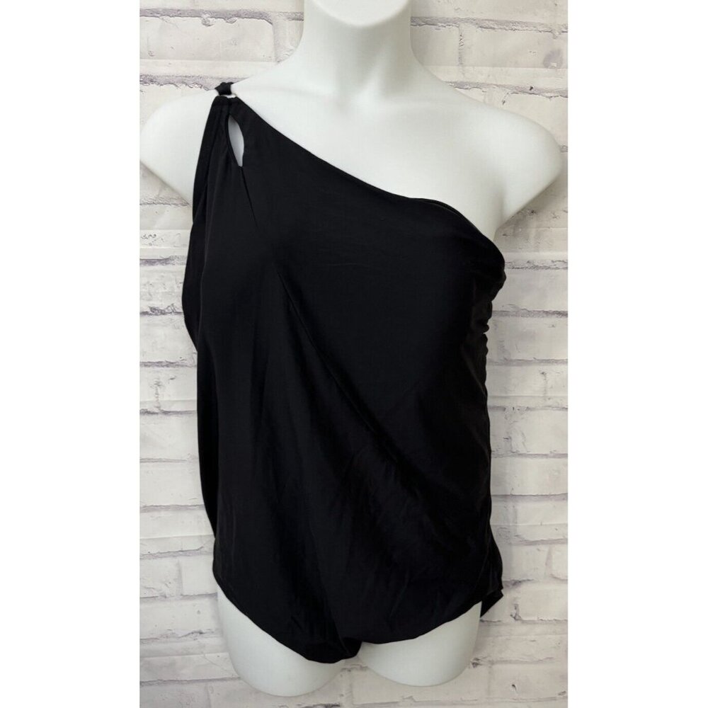 Lands End Size 26W Tummy Control One Shoulder One Piece Swimsuit Black Slimming